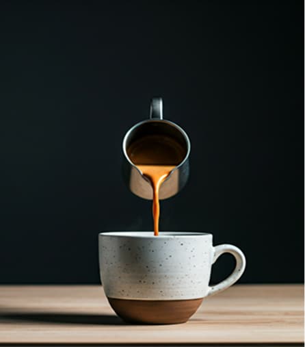 Pouring espresso into a ceramic cup